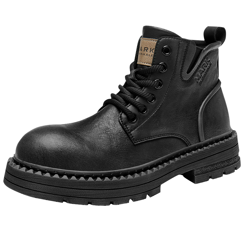 MARK FAIRWHALE Men's Martin Boots Leather Shoes Winter Thick Sole Chelsea Boots Black Antique Copper Size 43