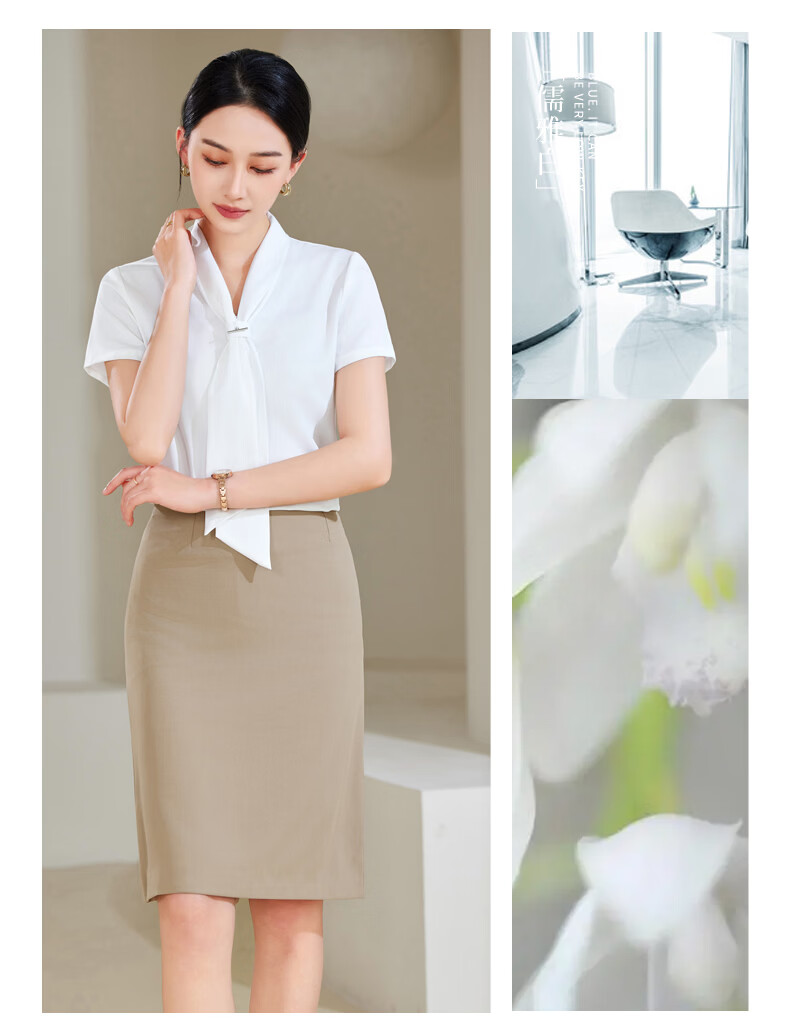 Chaoxu Women's White Short Sleeve Bow Tie Shirt Professional Commuter Formal Elegant Versatile Blouse for Work and Interview 14