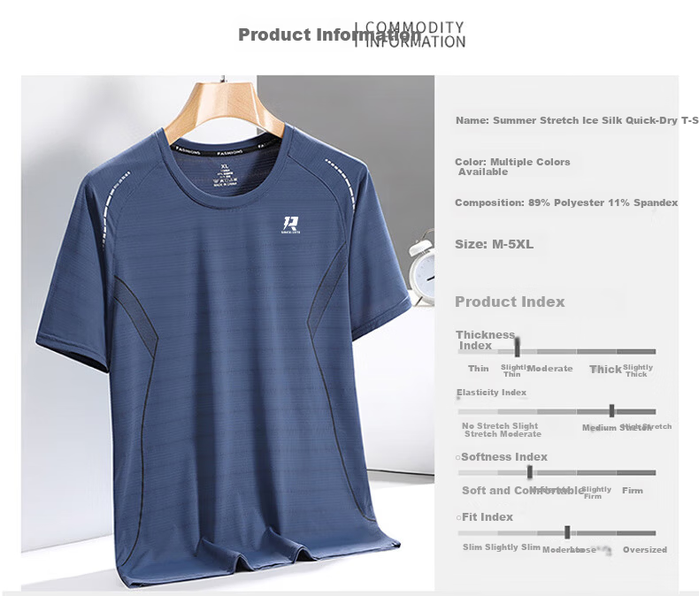 ROMON Men's Short Sleeve T-Shirt Summer Ice Silk Casual Thin Ice Feeling Quick-Dry Crew Neck Base Shirt ZH8906 Gray M 11