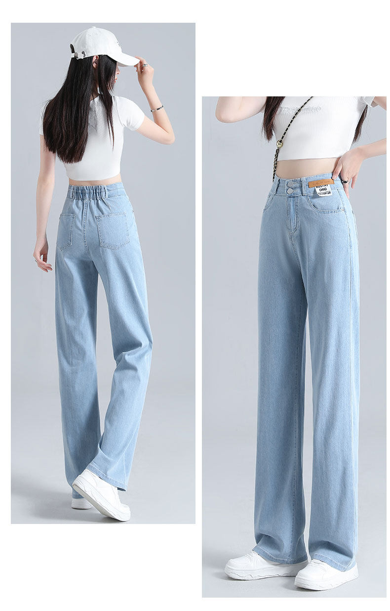 Jeanswest Women's Summer Thin Casual Fashion Trendy High-Waist Straight-Leg Light Color Ice Silk Vintage Dark L Jeans 18