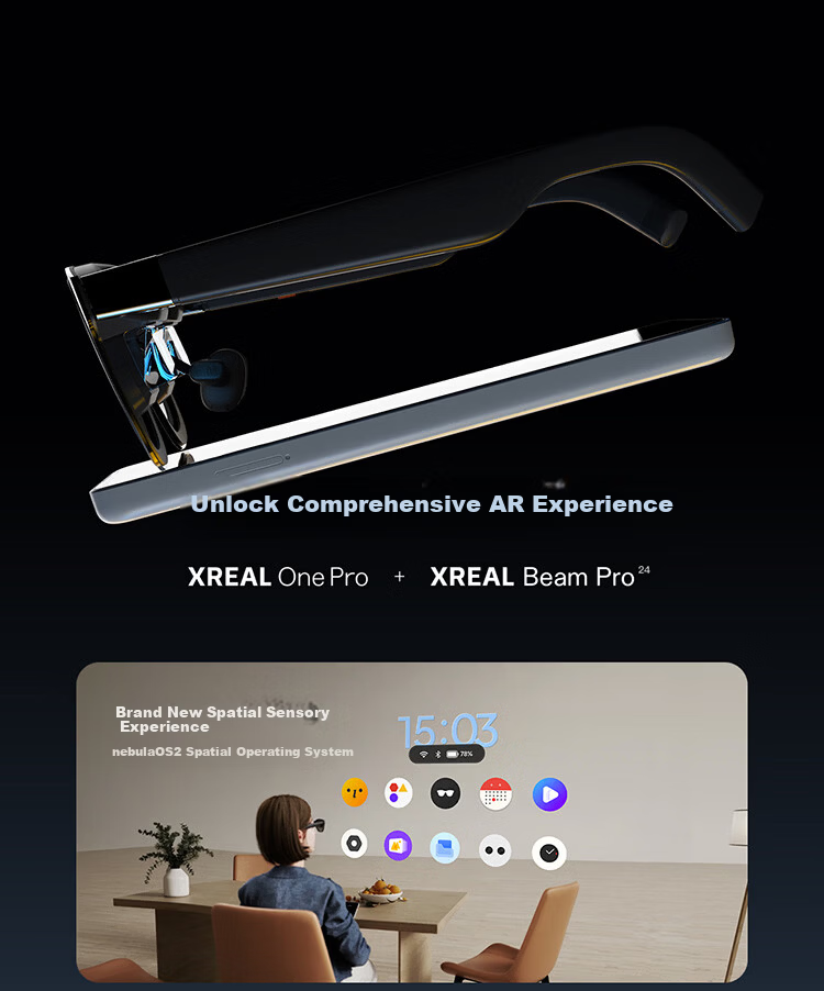 XREAL One Pro AR Smart Glasses 556" Portable Display 57° FOV Self-developed X1 Chip Native 3DoF Hovering Movie Glasses Non-VR AI Glasses Size M 34