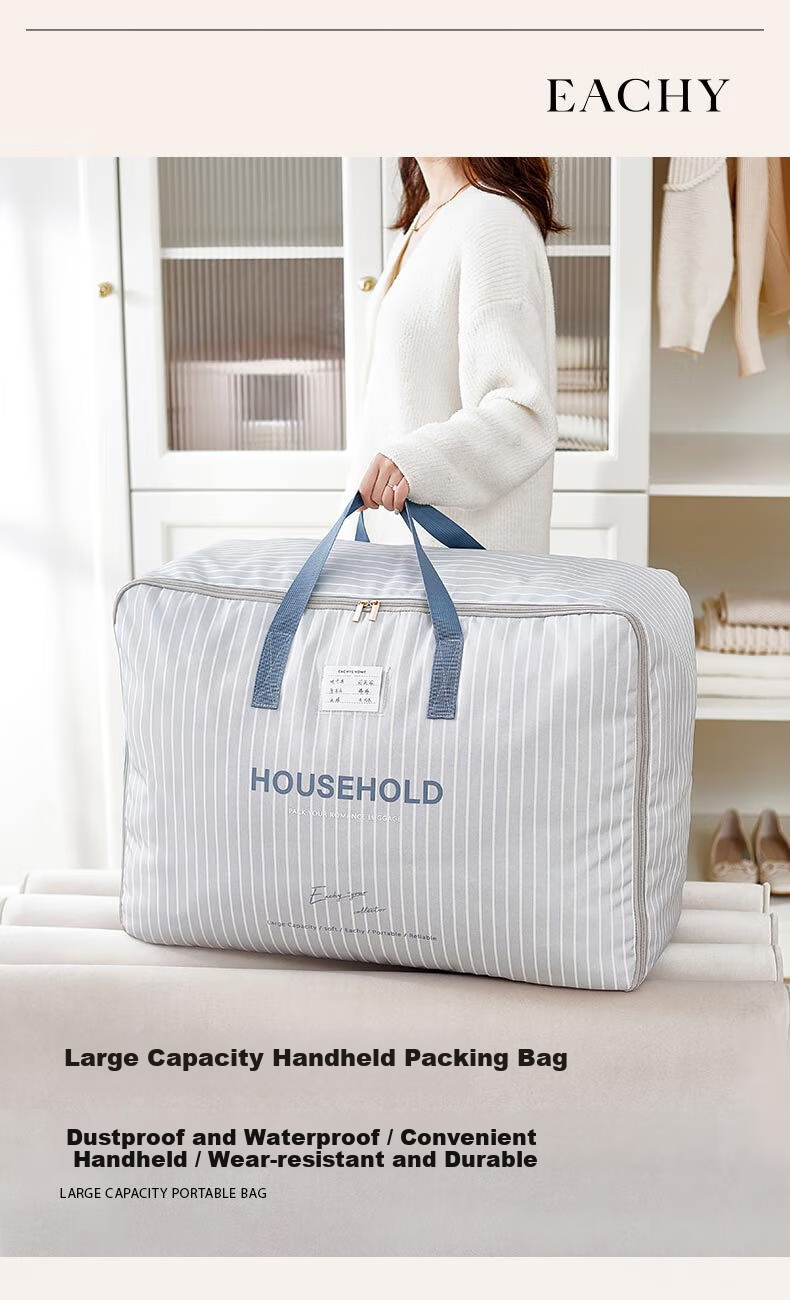 EACHY Oxford Cloth Moving Packing Bag Clothes Quilt Storage Bag Cotton Quilt Luggage Organizer Double Layer 105L Berlin White Mist 2
