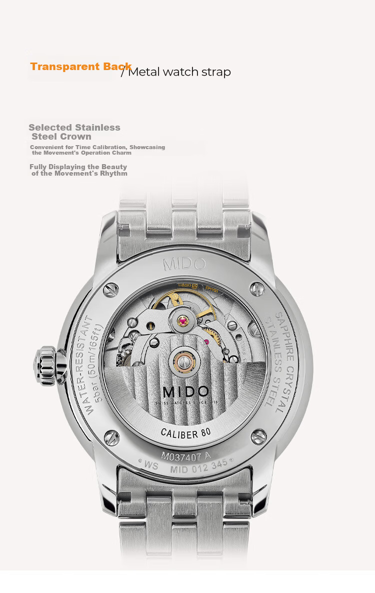 MIDO Belluna Signature Swiss Mechanical Leather Strap Men's Watch Business Casual Gift for Boyfriend 3