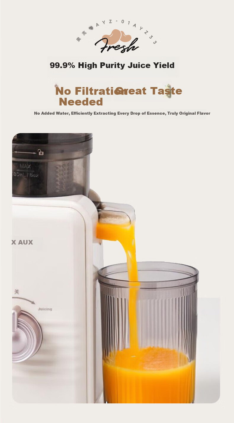AUX Multifunctional Juicer and Ice Cream Maker, Fully Automatic 98mm Wide Mouth Cold Press Juice Extractor with Pulp Separation AYZ-01AYZ28 4