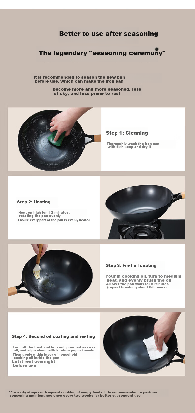 Carote Iron Wok, Home Cooking Pan, Non-Coated Non-Stick Pan, Suitable for Induction And Gas Stoves, Traditional Style, 32cm with Lid 17