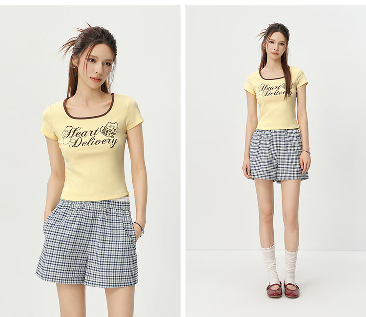 Semir BRUNCH BROTHER Collaboration Women's Summer Short Sleeve Crop Top Square Neck 2026 Shirt 109326100038 7