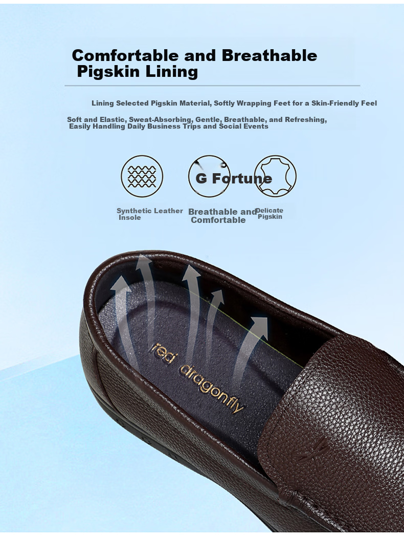 Red Dragonfly Men's Cowhide Slip-On Leather Shoes Business Casual Loafers for Men Dad Shoes WTA214152 Brown Size 38 8