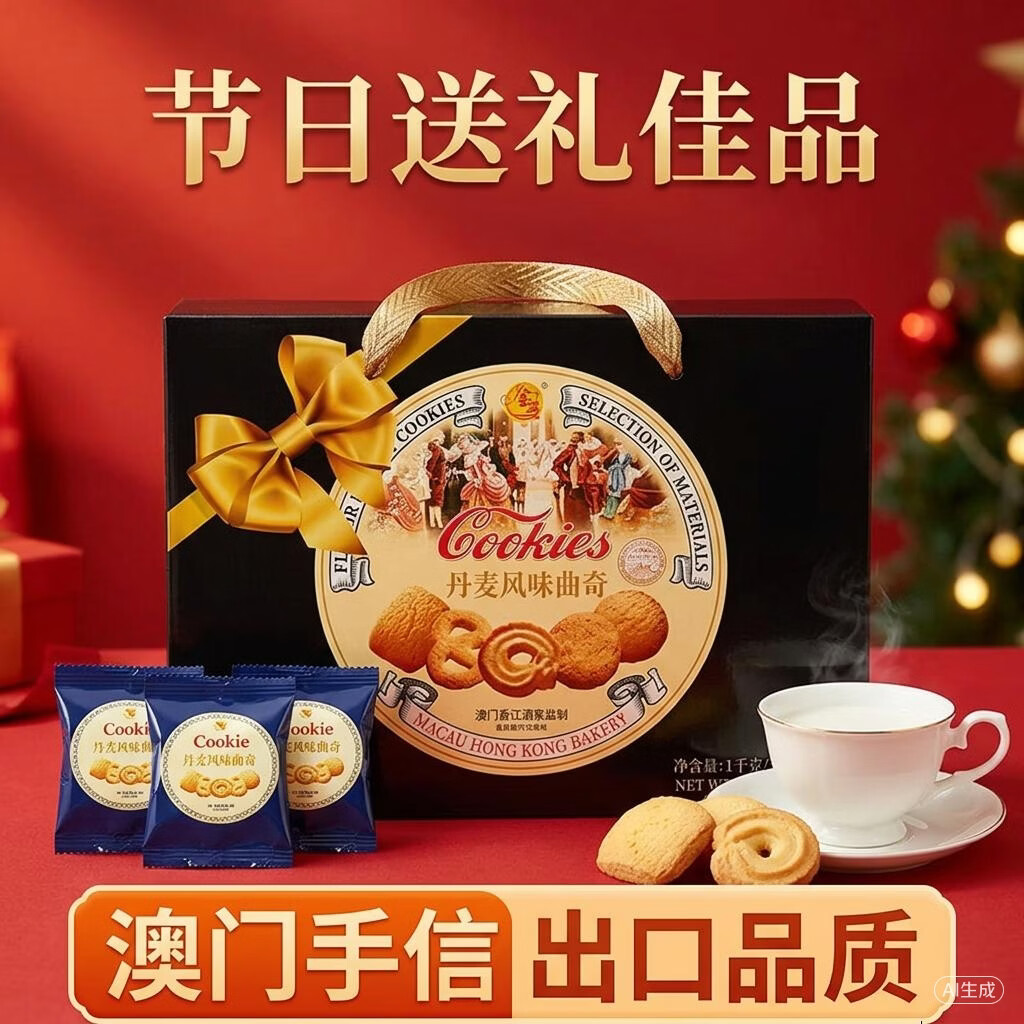 金尊丹麦曲奇饼干1000g 澳门手信 独立包装 礼盒装 休闲零食点心