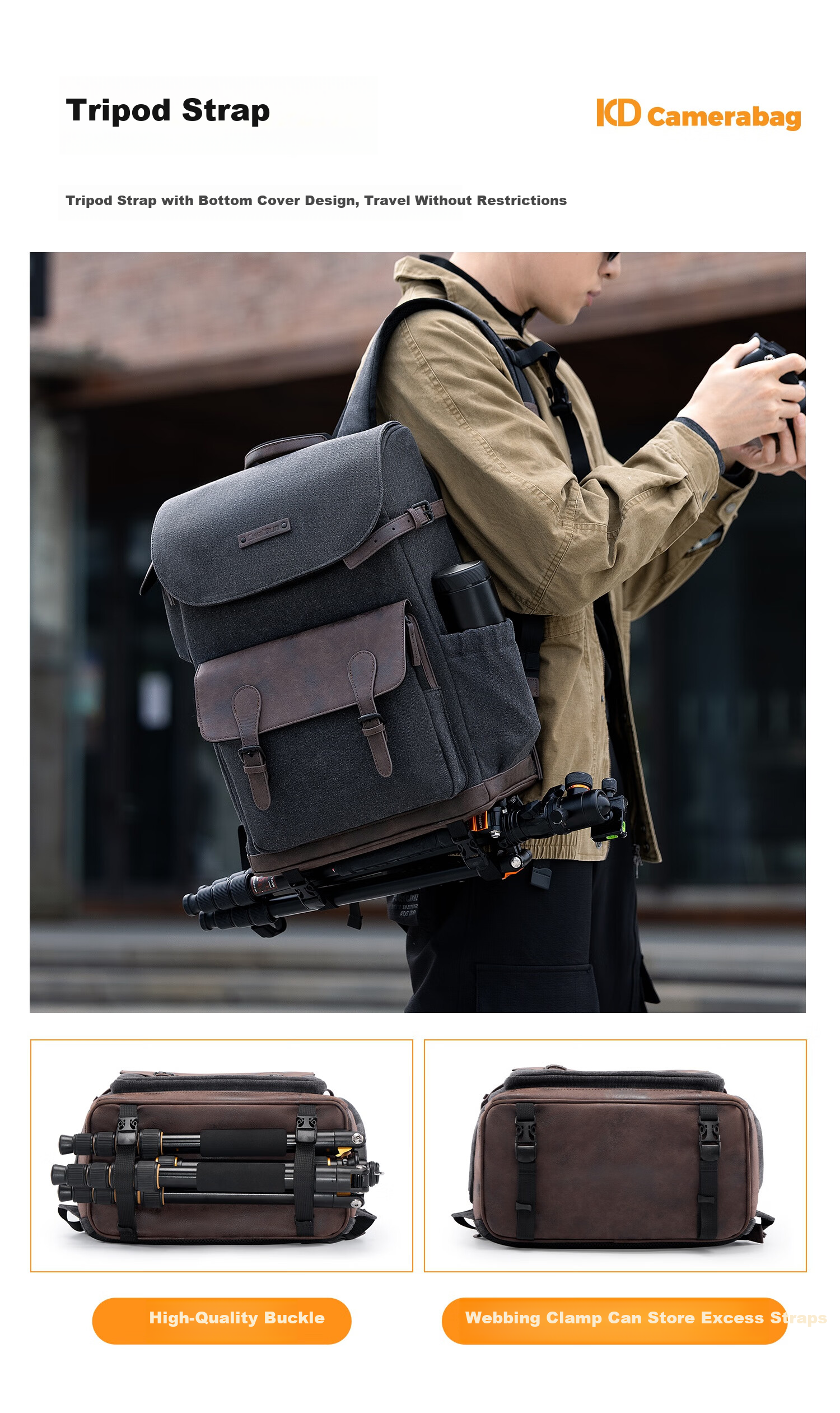 CWATCUN Vintage Camera Bag, Double Shoulder Photography Backpack with Separate Compartments for Top And Bottom, Scratch-Resistant, Wear-Resistant, Large Capacity, Waterproof Photography Bag, Portable Bag 9