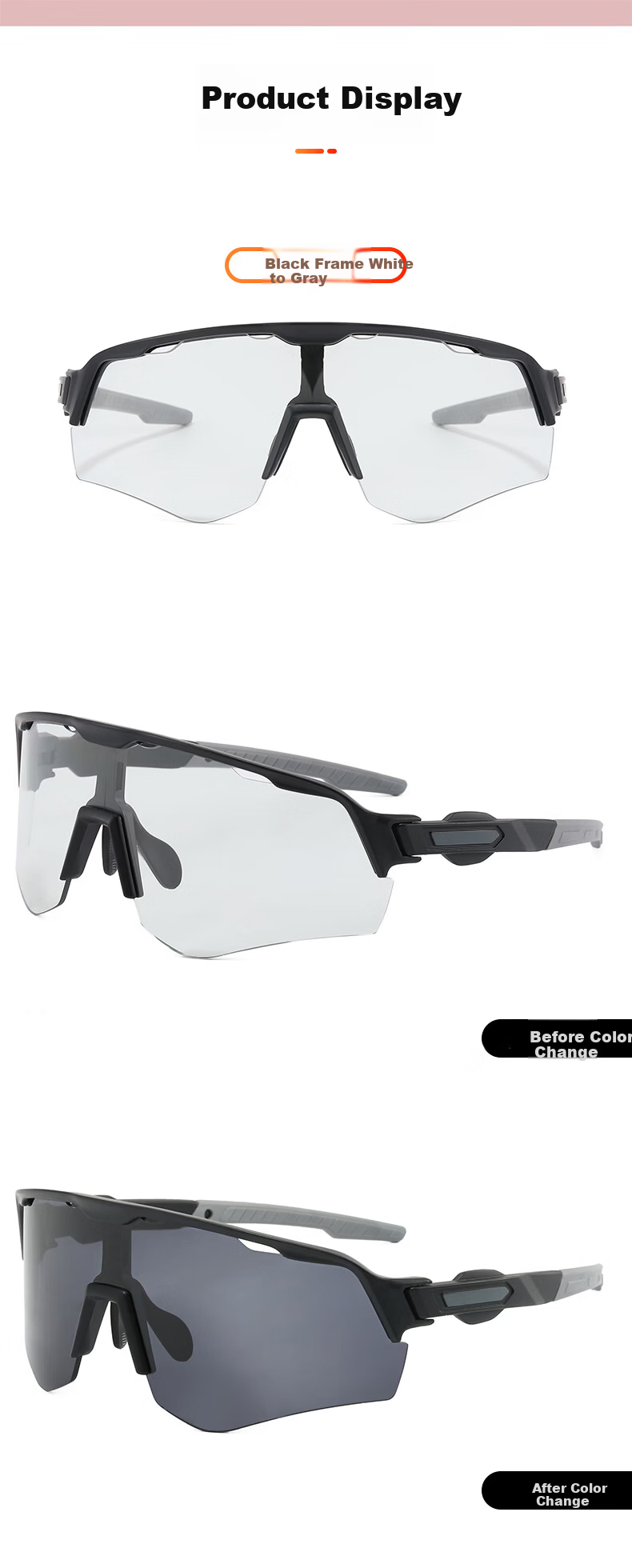 40,000km Cycling Glasses Windproof Photochromic Day and Night Use Road Bike Goggles Black Frame White to Gray 12