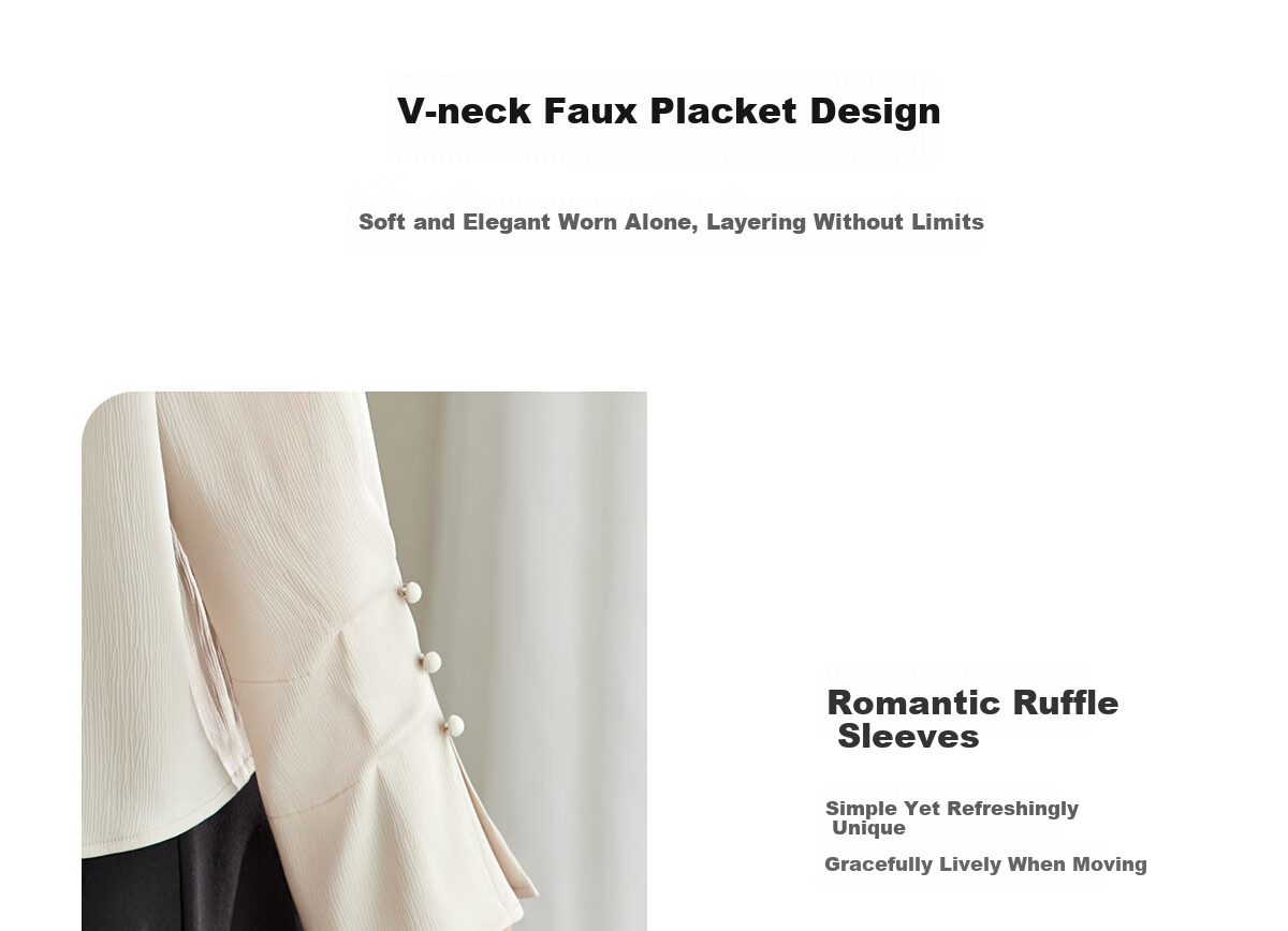 YUZHAOLIN V-Neck Faux Placket Romantic Ruffle Sleeve Long Sleeve Shirt Fashion Casual Work Blouse Y51S015 7
