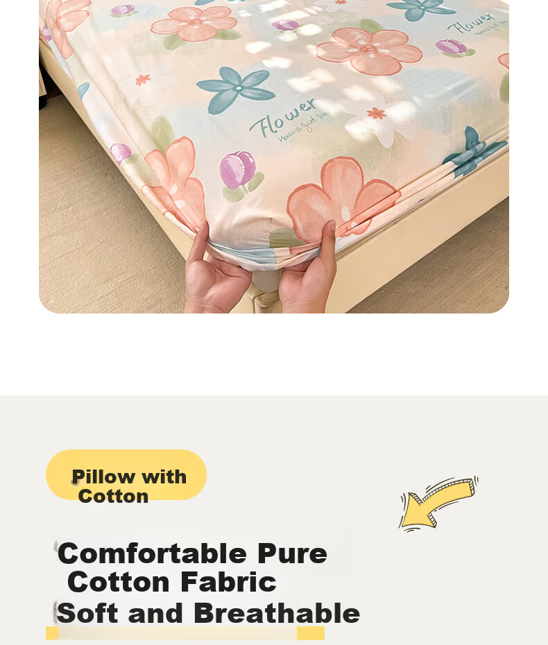 Hodo 100% Cotton Fitted Sheet Mattress Protector Cover Pure Cotton Bed Cover 1.5x2m 3