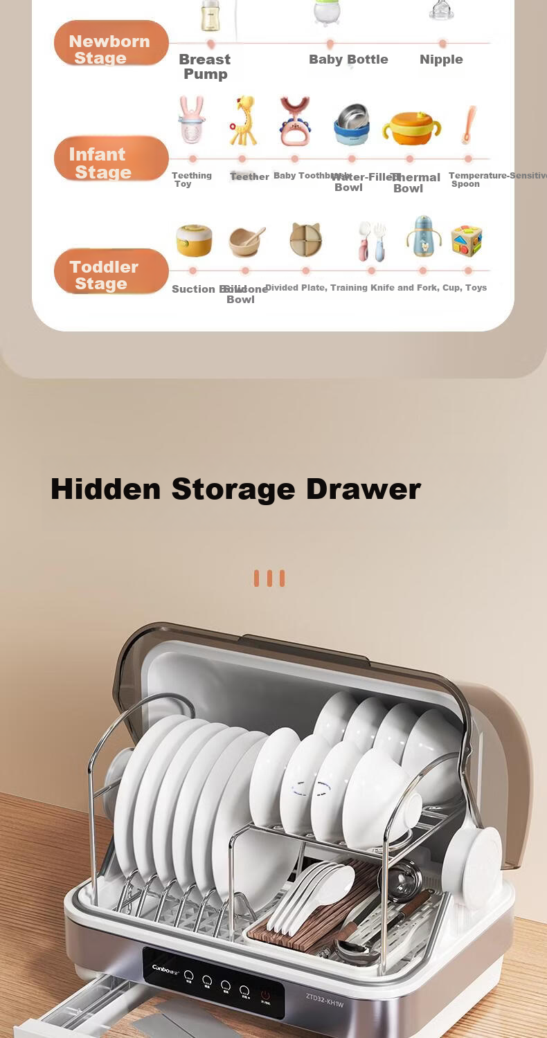 Canbo Multifunctional Disinfection Cabinet Home Desktop Kitchen Dishware Knife Rack Baby Bottle Tea Set Cup UV Sterilizer Drying and Cleaning Cabinet ZTD45-K2Z 11