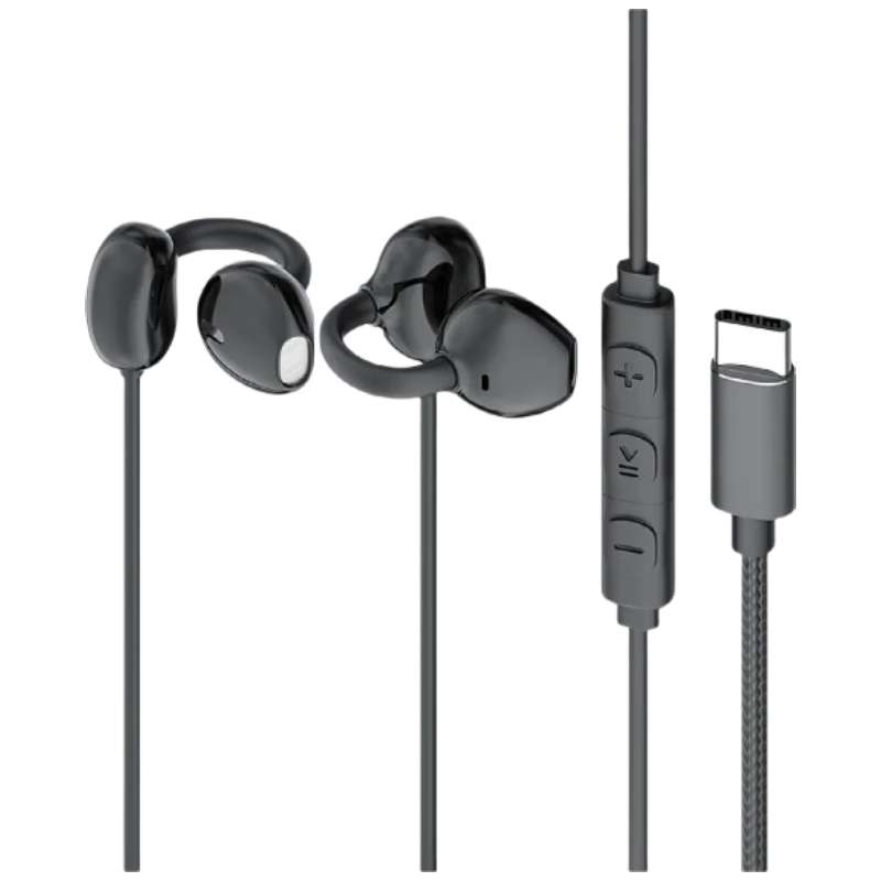 EZHK Wired Clip-On Type-C Earphones Noise Cancelling Non-In-Ear Earbuds Compatible with Apple Huawei Honor Xiaomi