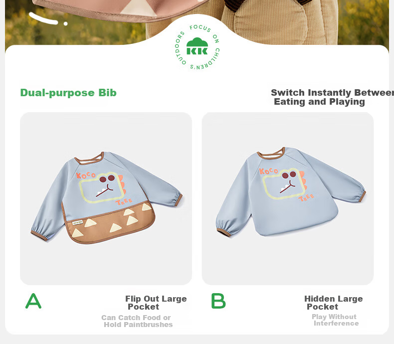 Kocotree KK Tree Kids Waterproof and Stain-Resistant Bib Baby Feeding Smock Three-Proof Apron 8