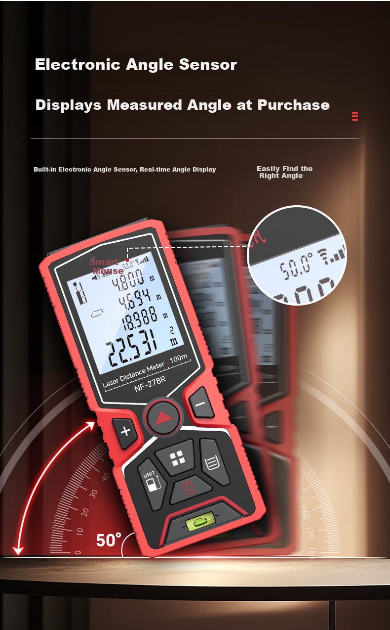 Smart Mouse NF-278G-60 Green Light Laser Distance Meter Handheld High-Precision Electronic Ruler Infrared Room Measuring Device 60m Range Millimeter Accuracy 9