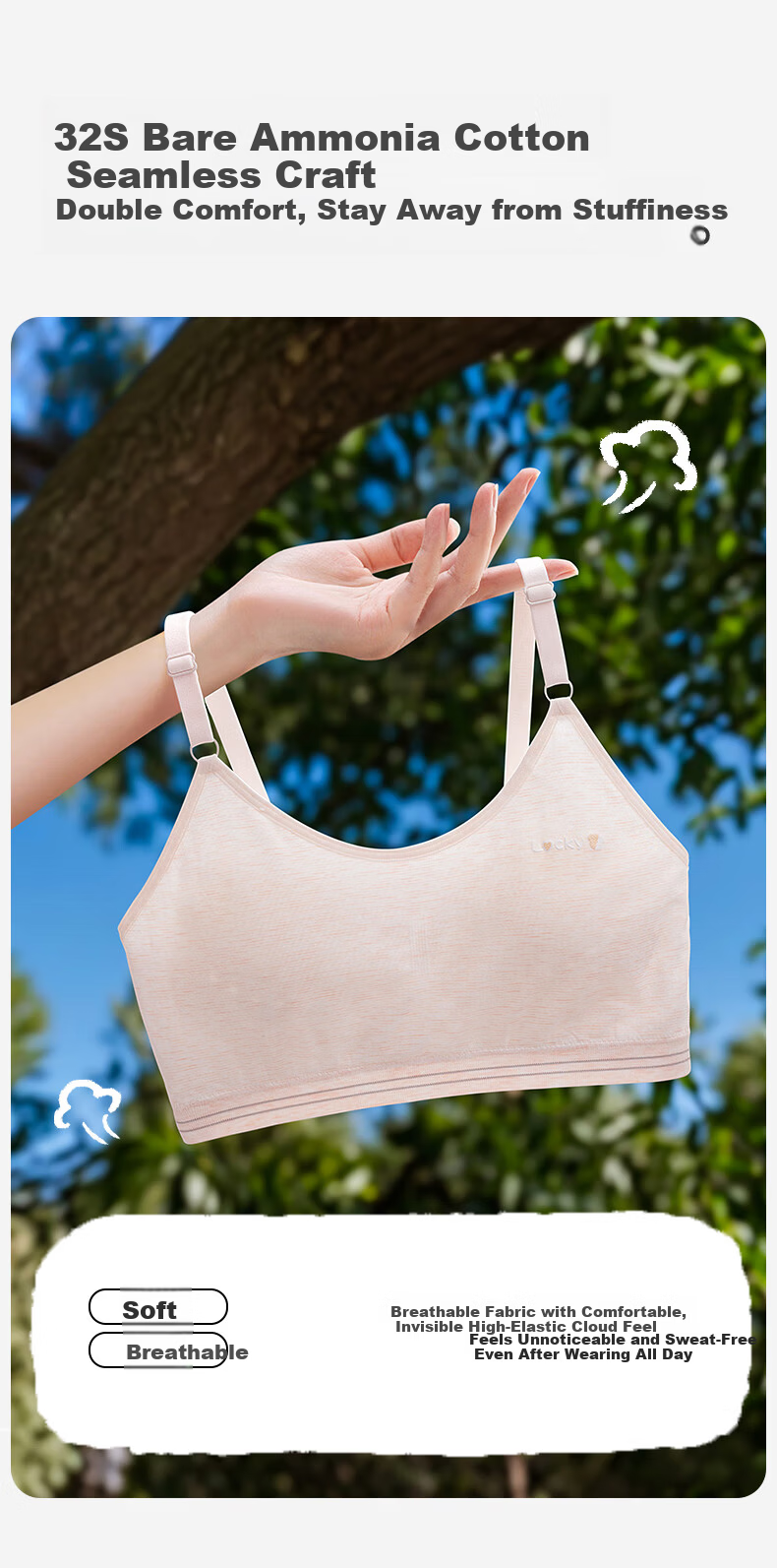 Xueqiman Girls Youth Development 7A Antibacterial Breathable Sports Lightweight Non-Padded Non-Slip Junior High School Bra 4