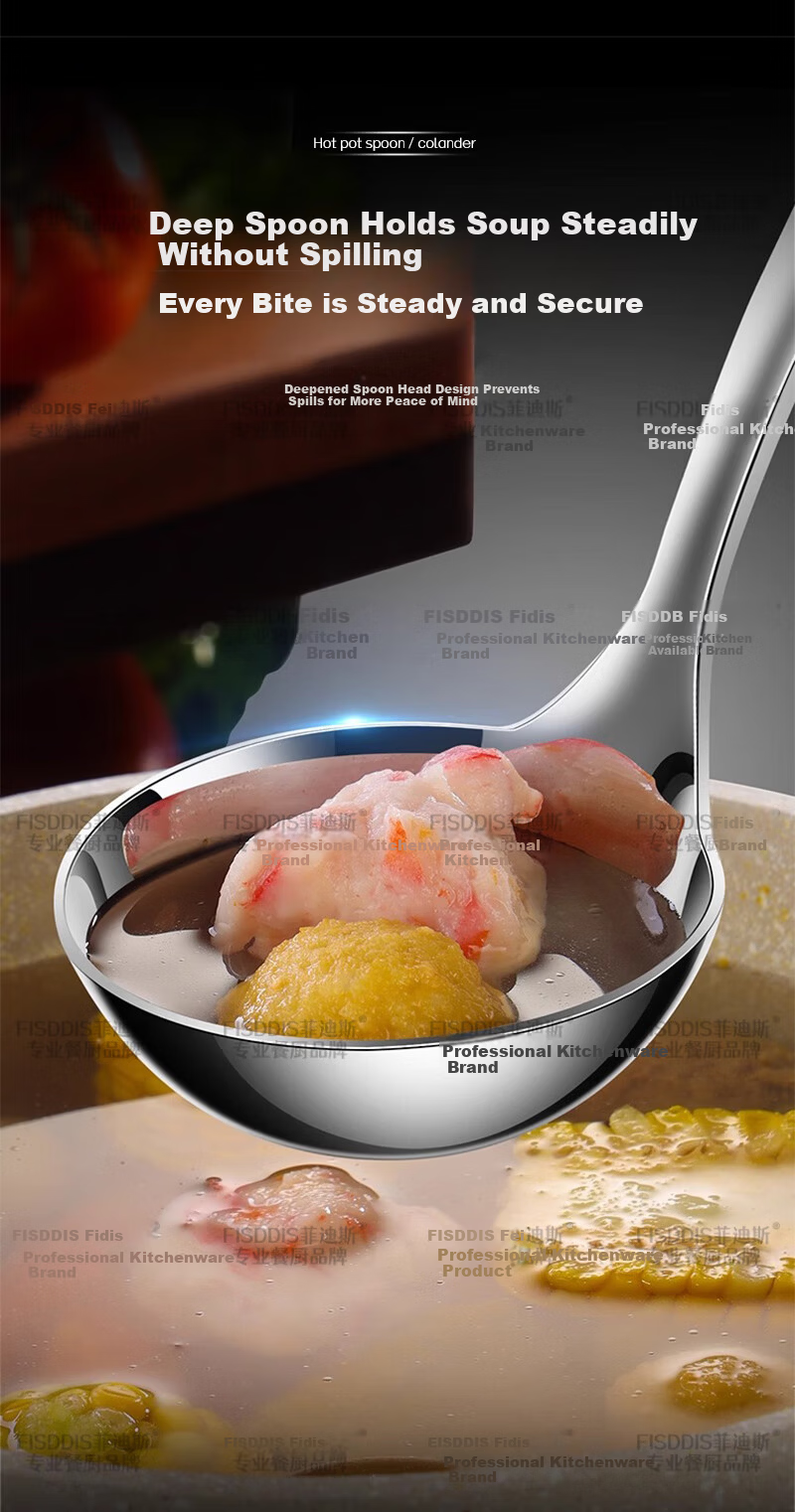 FISDDIS316 Stainless Steel Soup Ladle Hot Pot Slotted Spoon Extra Thick Heat-Resistant Serving Spoon Porridge Ladle Fiya Large 8-Inch Soup Scoop 10