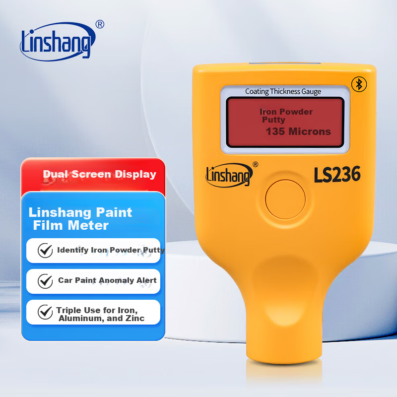 Linshang Coating Film Meter LS236 High-Precision Used Car Coating Thickness Gauge with Iron Powder Putty Measurement