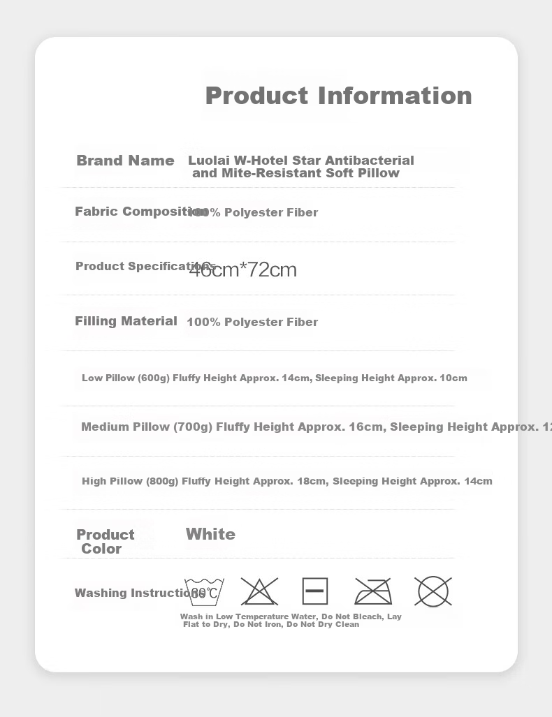 Luolai Home Textiles Hotel Antibacterial Mite-Resistant Soft Pillow Low Pillow Pair White 46*72cm 10