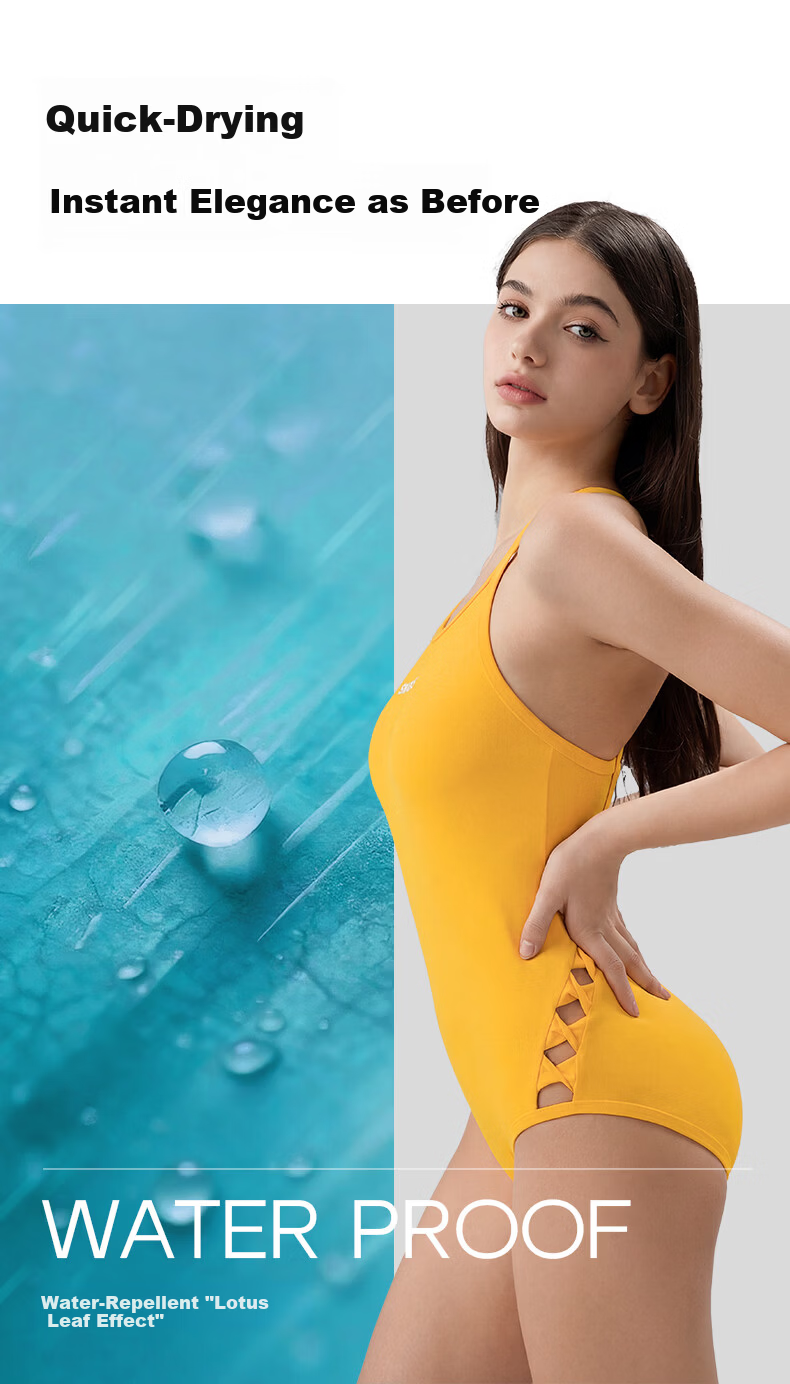 SWANS Women's Swimsuit, Triangle One-Piece Swimwear, Professional Quick-Dry Chlorine-Resistant Sun Protection Swimwear for Hot Springs, Jinbao Yellow, M 11