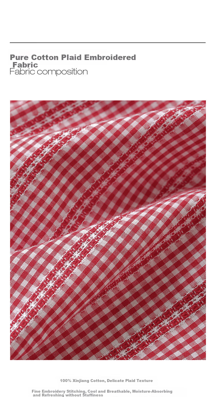 INMAN French Vintage Red Plaid Short Sleeve Shirt 26 Summer New Women's Ruffle Beaded Top Navy Plaid L 24