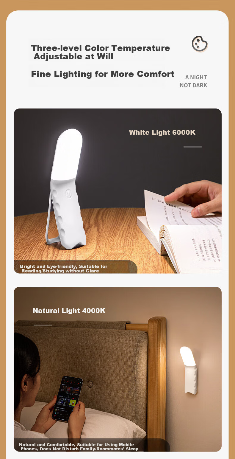Jingqian Bedside Lamp Night Light Bedroom Sleep Nightlight Reading Desk Lamp Eye Protection Magnetic Wall-Mounted Dormitory Super Bright Study Light 5