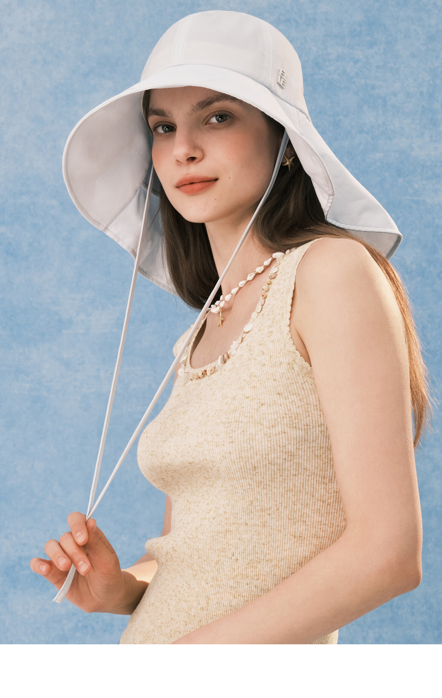 ELLE Women's Sun Protection Hat Outdoor Wide Brim Neck Guard Fashion Sunshade Mountaineering Hat Mist Blue 6