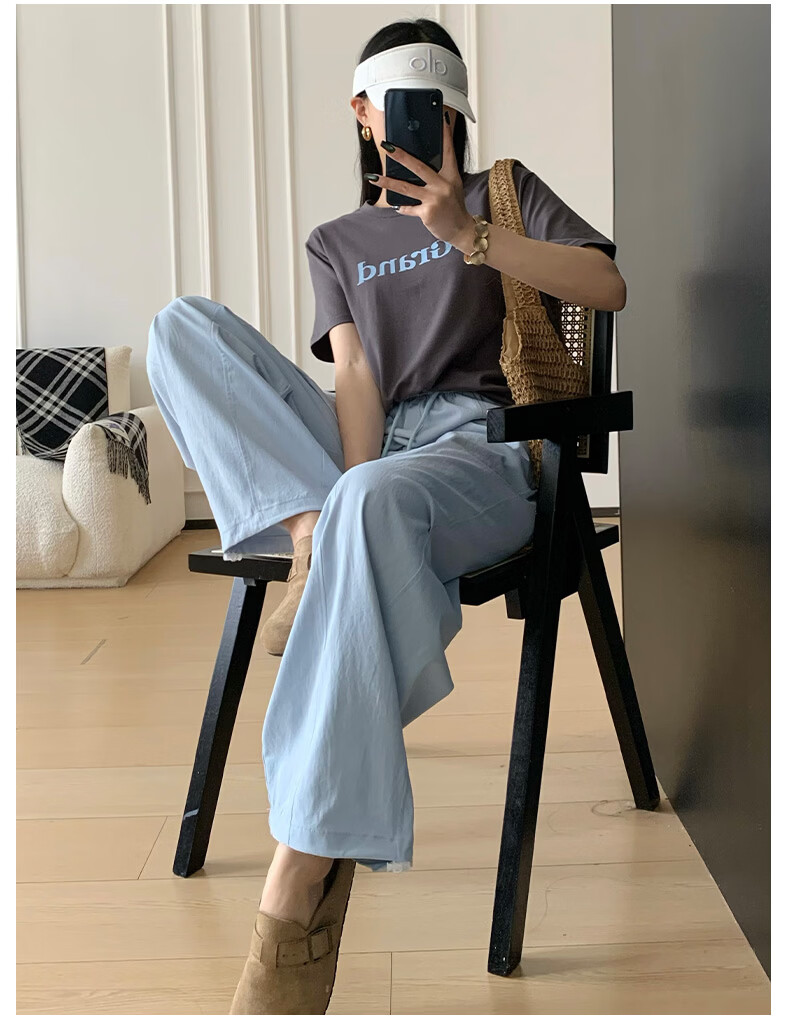 Xueqiman Lightweight Wide-Leg Pants Women 2026 New Summer High-Waist Loose Slim Paratrooper Sports Straight Casual Cargo Pants 15