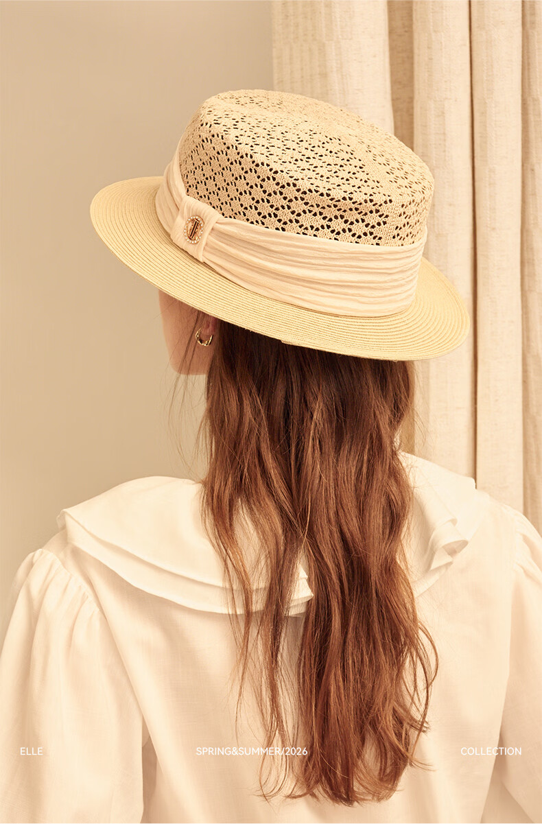 ELLE Women's French Elegant Straw Sun Hat UV Protection Beach Hat Slim Face 12