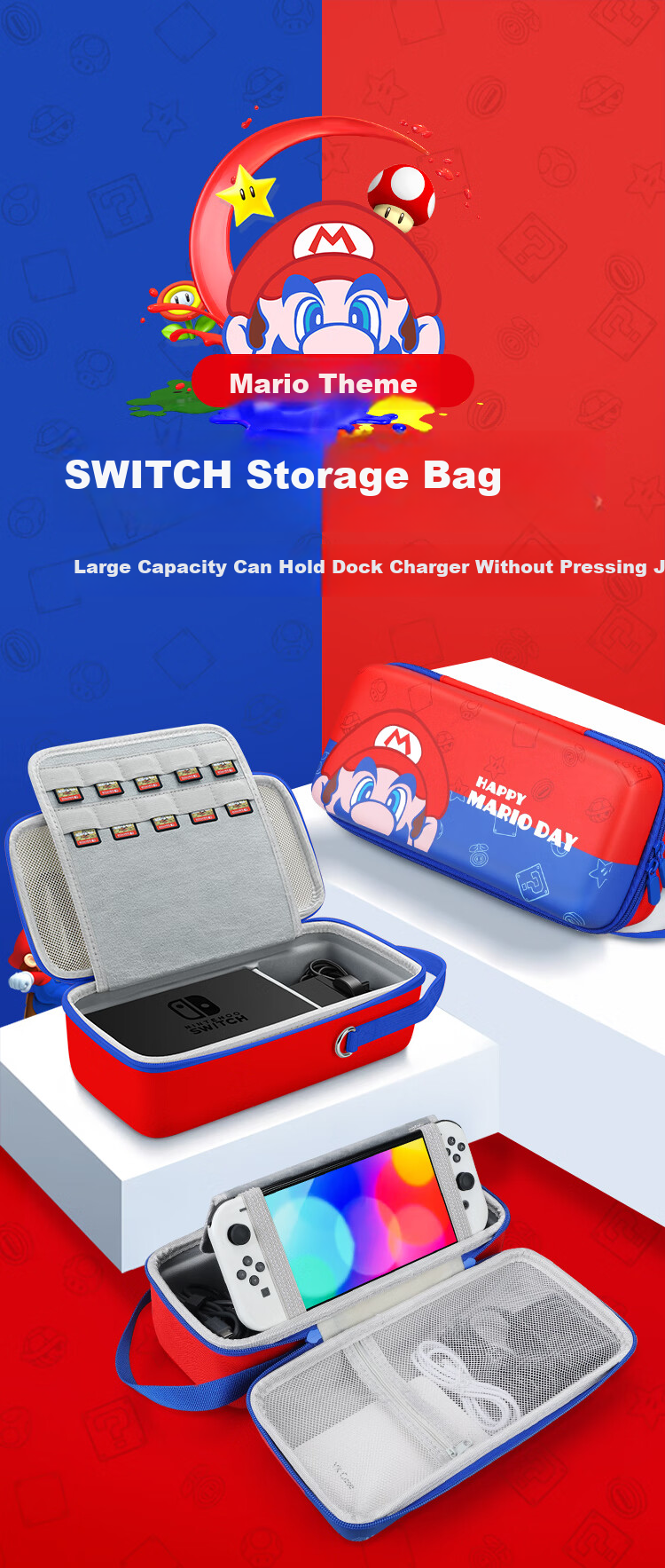 Biyoumei Switch Storage Bag NS Game Protective Case OLED Large Capacity Lite Charging Dock Handle Card with Joystick Caps 1