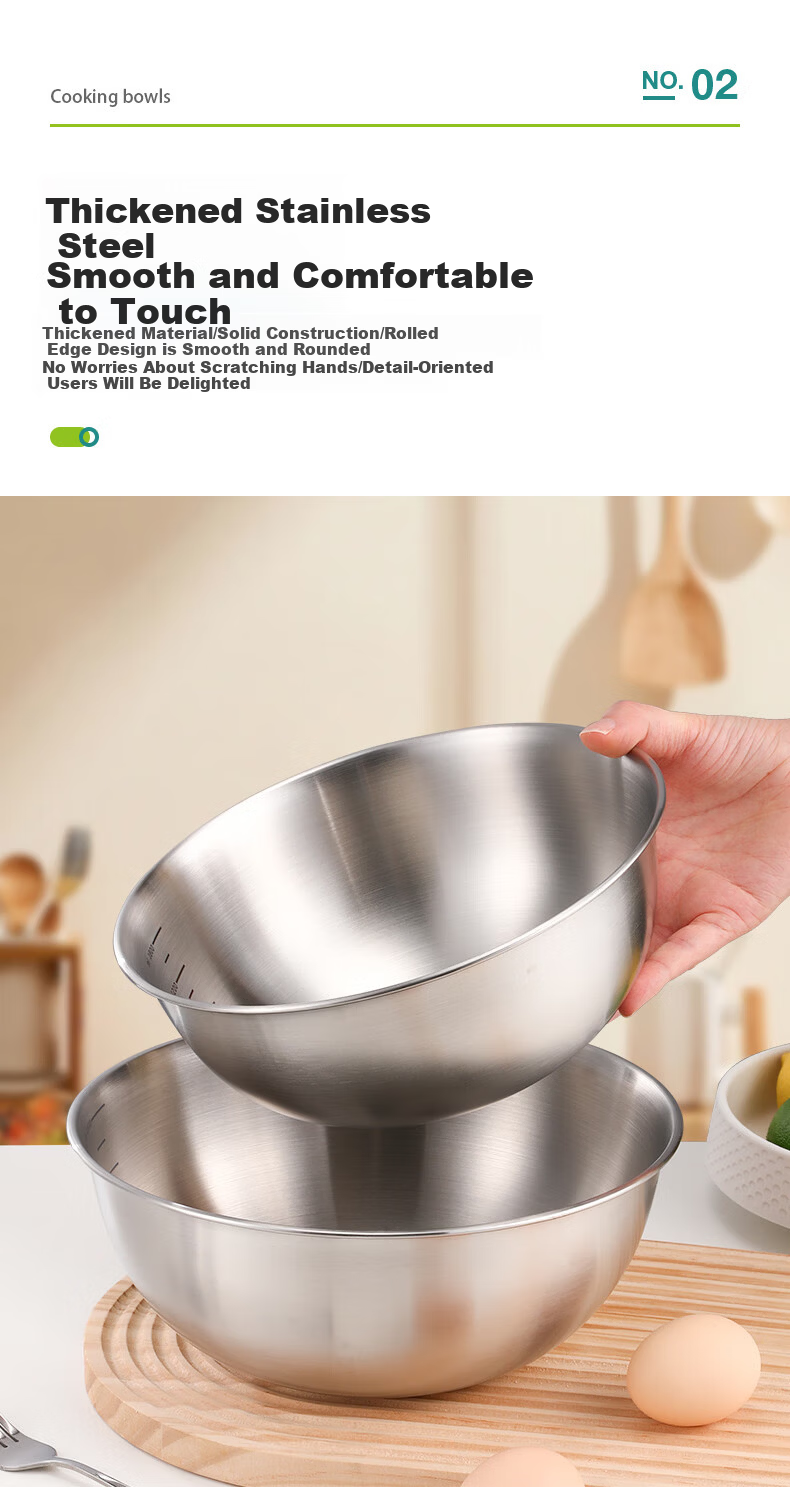 Aomeiyou 304 Stainless Steel Bowl 22cm for Washing Vegetables, Kneading Dough, Beating Eggs, Household Kitchen Salad Mixing Bowl with Straight Edge 3