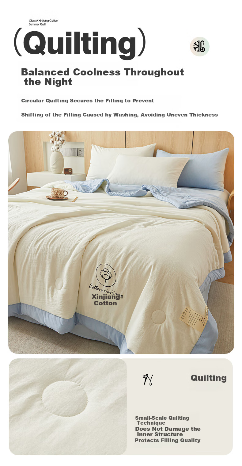 Aiwei Summer Cooling Quilt A-Class Xinjiang Cotton Air Conditioning Quilt Washable Thin Quilt 1.5 Jin 150*200cm White Blue 10