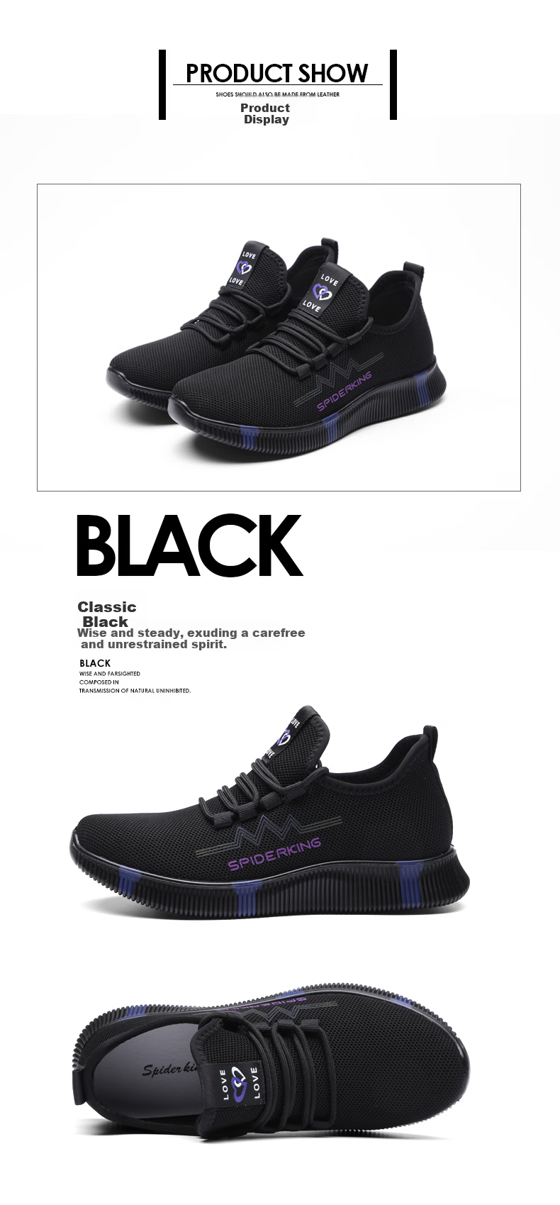 SPIDER KING Women's Casual Shoes, Spring And Autumn Season, Flyknit Mesh Breathable Women's Shoes, Outdoor Sports Middle-Aged And Elderly Mom Shoes, Black, Size 35 12