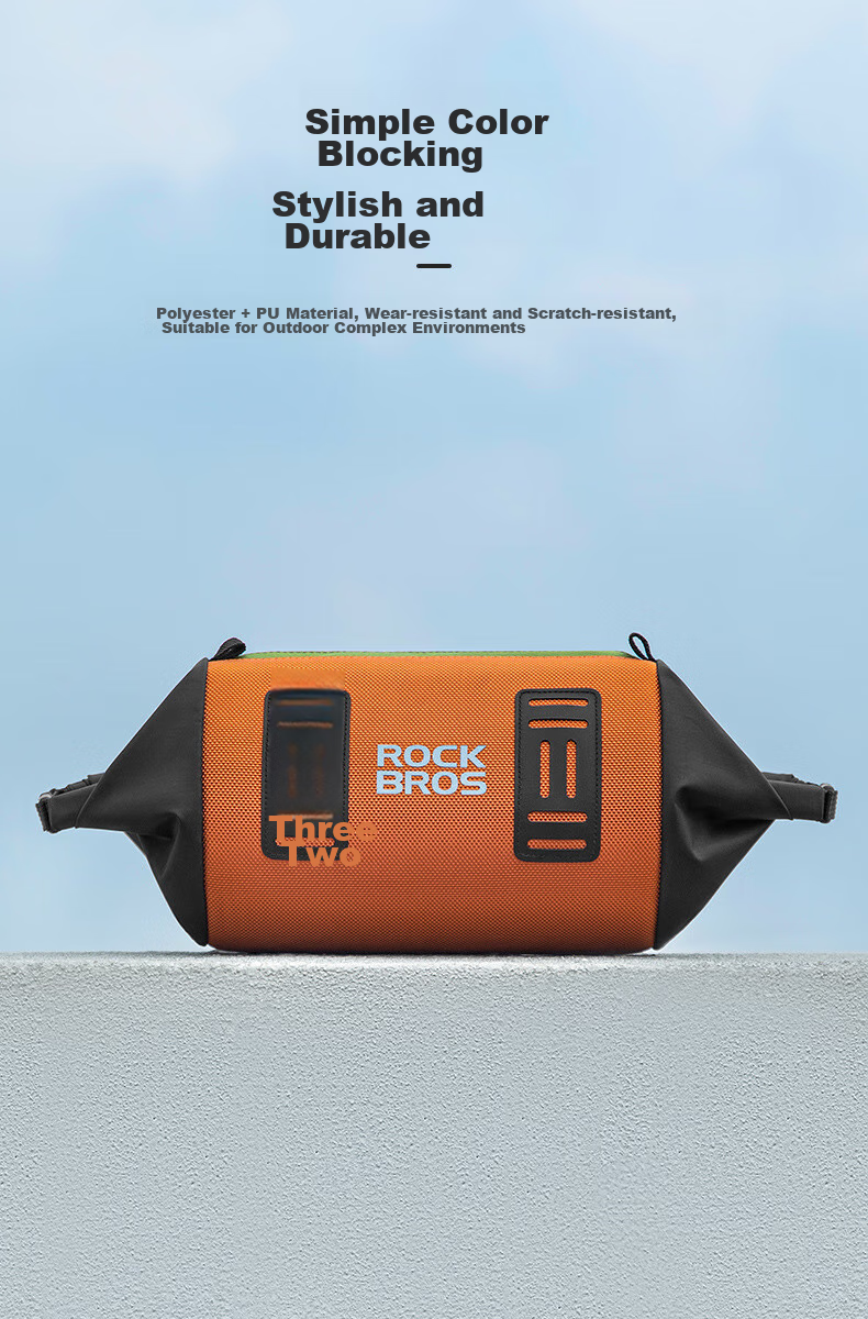 ROCKBROS Bicycle Handlebar Bag, Front Handlebar Bag, Stem Bag, Gravel Road Mountain Bike Front Bag Accessory, Black And Orange Color 13