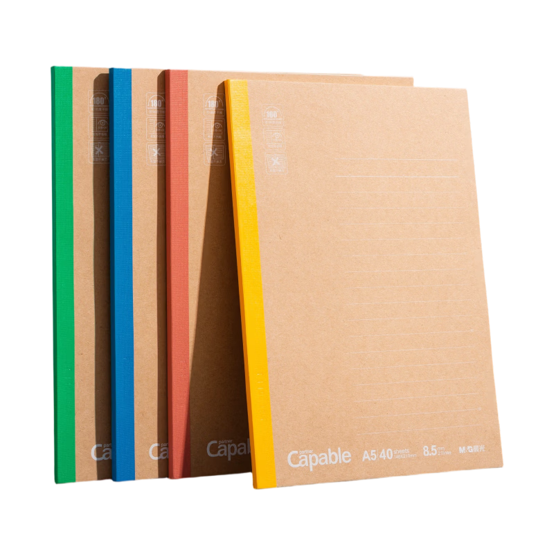 M&G Stationery A5 Notebook Handwritten Journal Diary Student English Homework Softcover Kraft Paper Office Supplies 4-Pack APNBC079