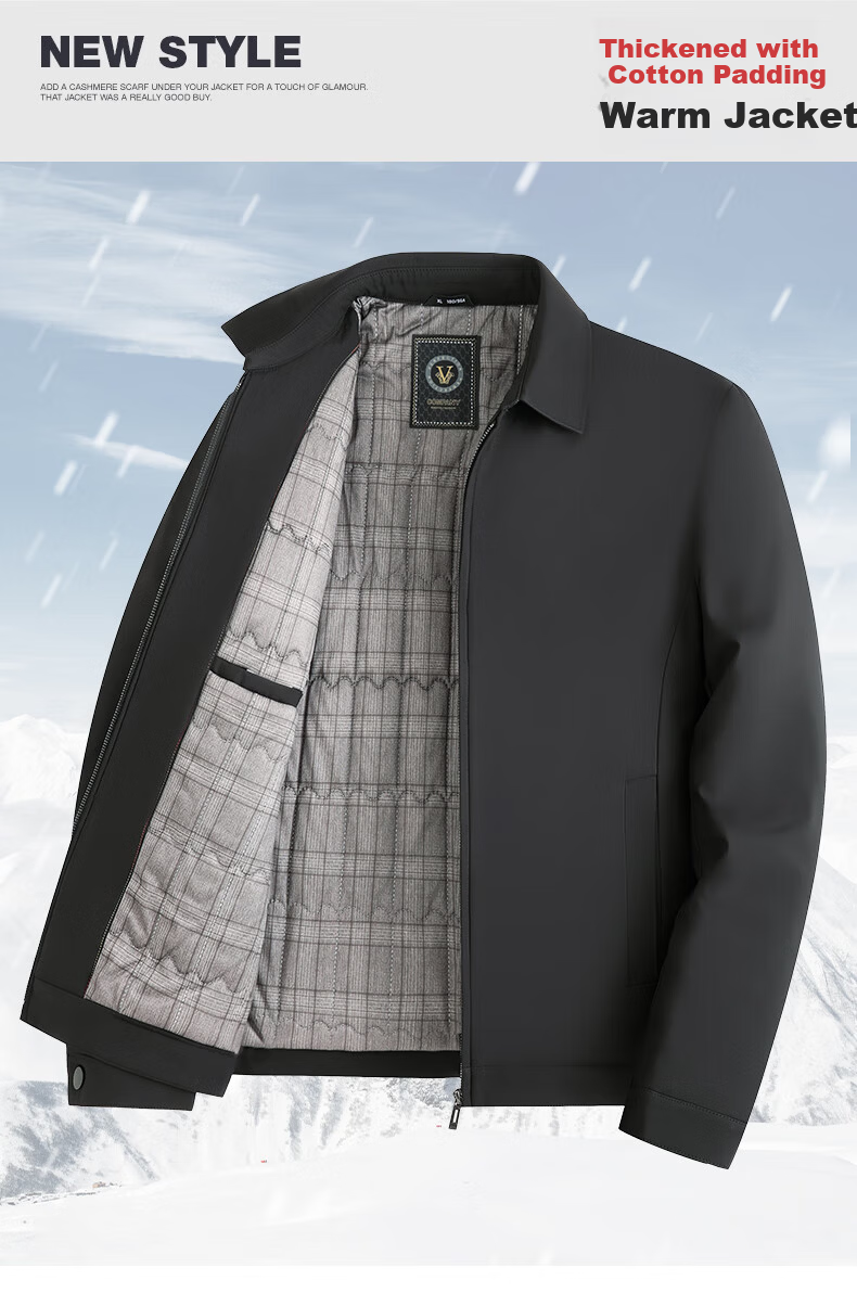 ROMON Executive Jacket Men's Spring and Autumn Casual Lapel Coat Middle-aged and Elderly Dad Style 2539 Black 4XL 15