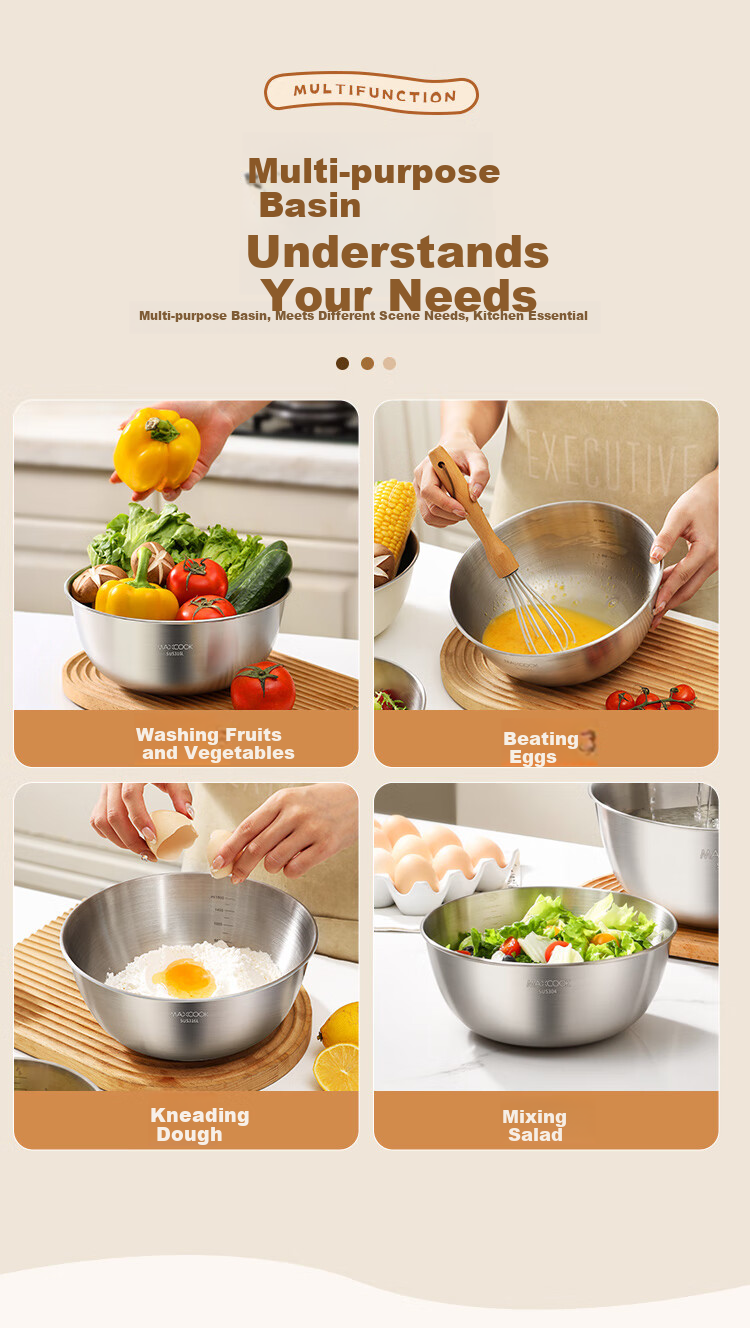 MAXCOOK 316L Stainless Steel Bowl Thickened 16cm Seasoning Bowl Vegetable Washing Bowl Salad Bowl Dough Mixing Bowl MCWA2474 7