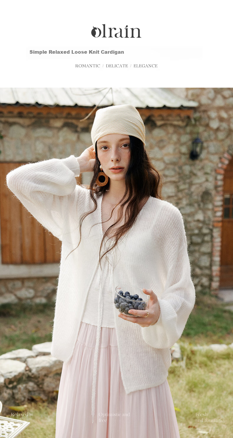 Olrain Women's Loose Deep V-Neck Knit Cardigan Sweater Spring New Long Sleeve Top Jacket White M 1