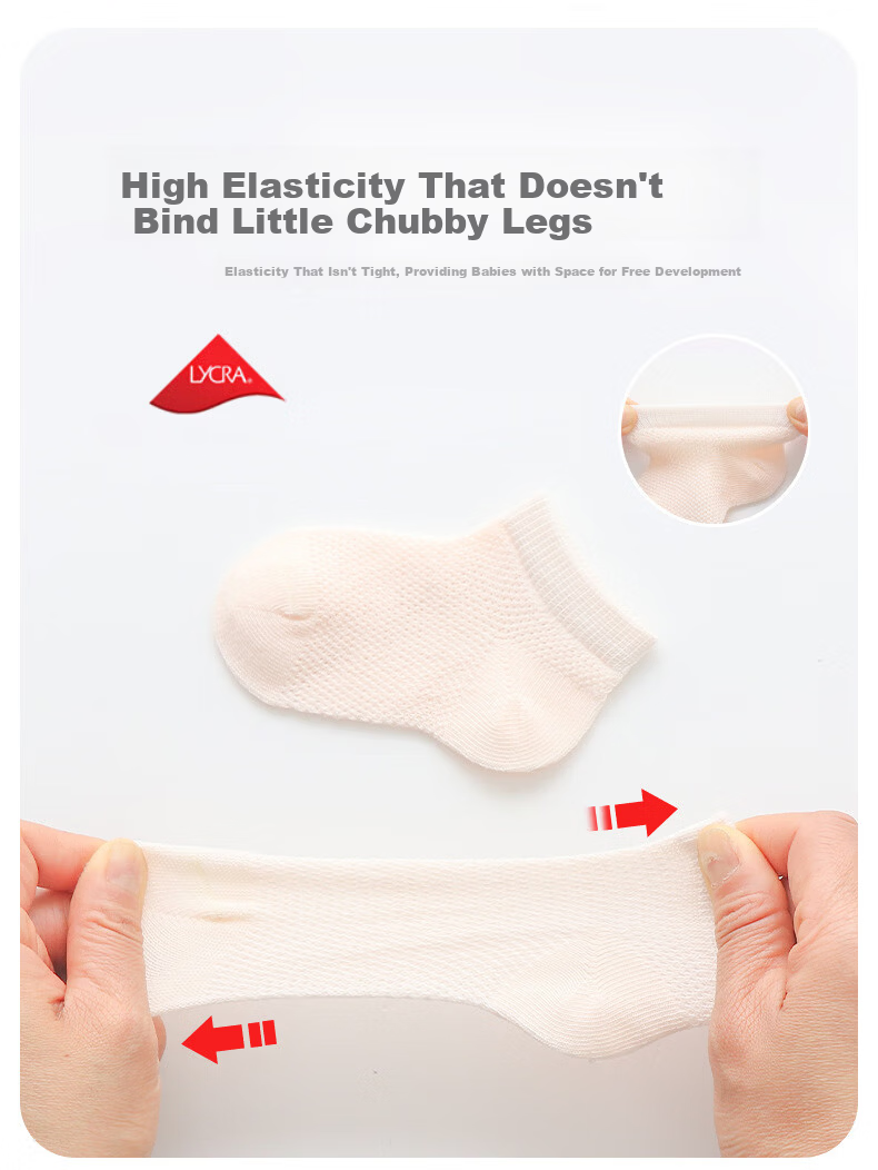 Five Cotton 3-Pair Baby Socks Spring Summer Breathable Mesh Children's No-Show Socks Candy Color Seamless Newborn Socks 6
