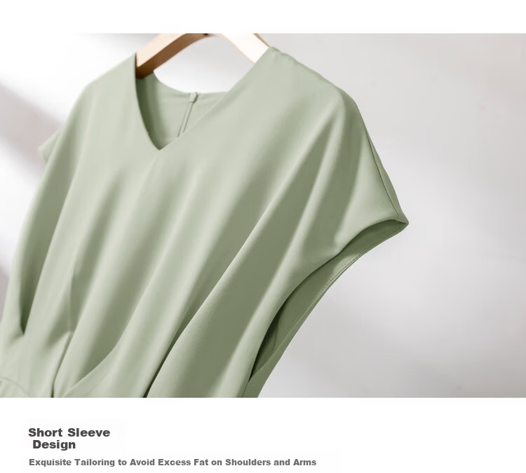 DME A-Line Skirt Summer Commuter V-Neck Short Sleeve Simple Mid-Length Dress for Women 6