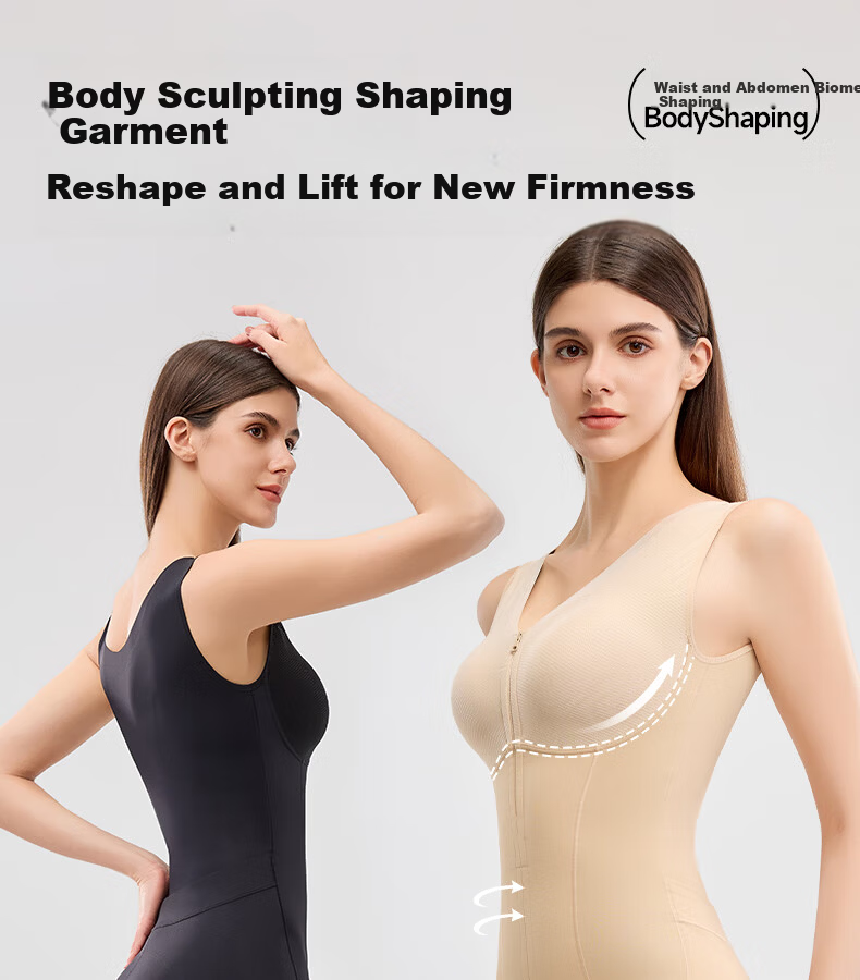 GRACEWELL Women's Zippered Shapewear Bodysuit Waist Cincher Hip Lifter Body Shaping Sculpting Garment with Built-in Bra Black 2XL 1