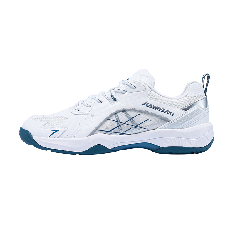 KAWASAKI Badminton Shoes, Non-Slip And Wear-Resistant, Unisex Sports Training Shoes K-003 Pro, White And Blue, Size 42