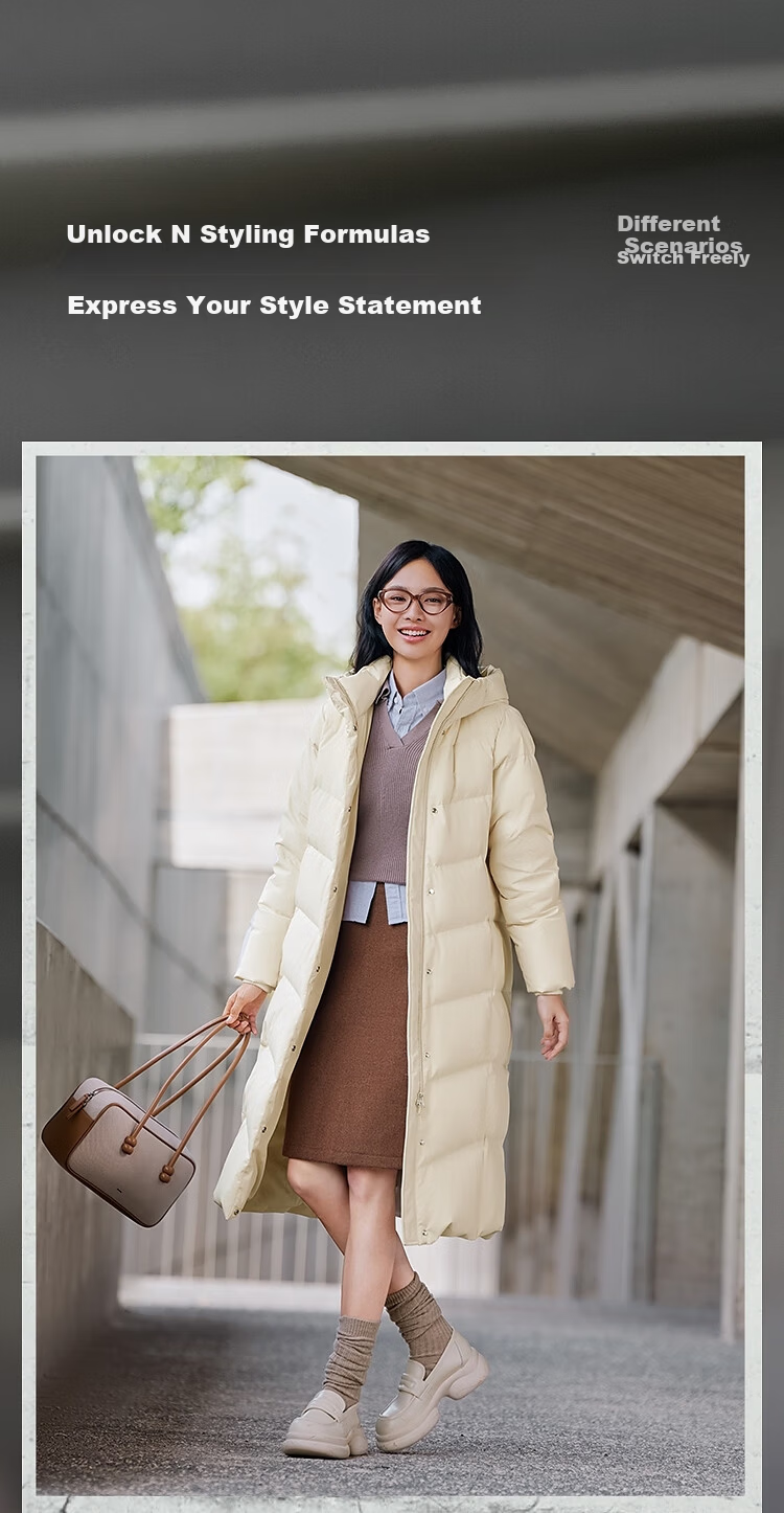 Bosideng Off-Season Women's 90% Down Oversized Extra-Long Thickened Hooded Warm Versatile Coat 2