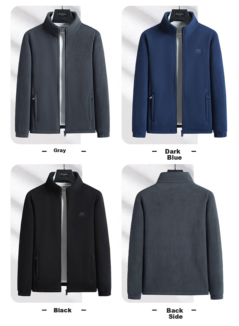 ROMON Men's Spring Autumn Business Warm Fleece Casual Polar Fleece Jacket BB9 Dark Blue 5XL 3