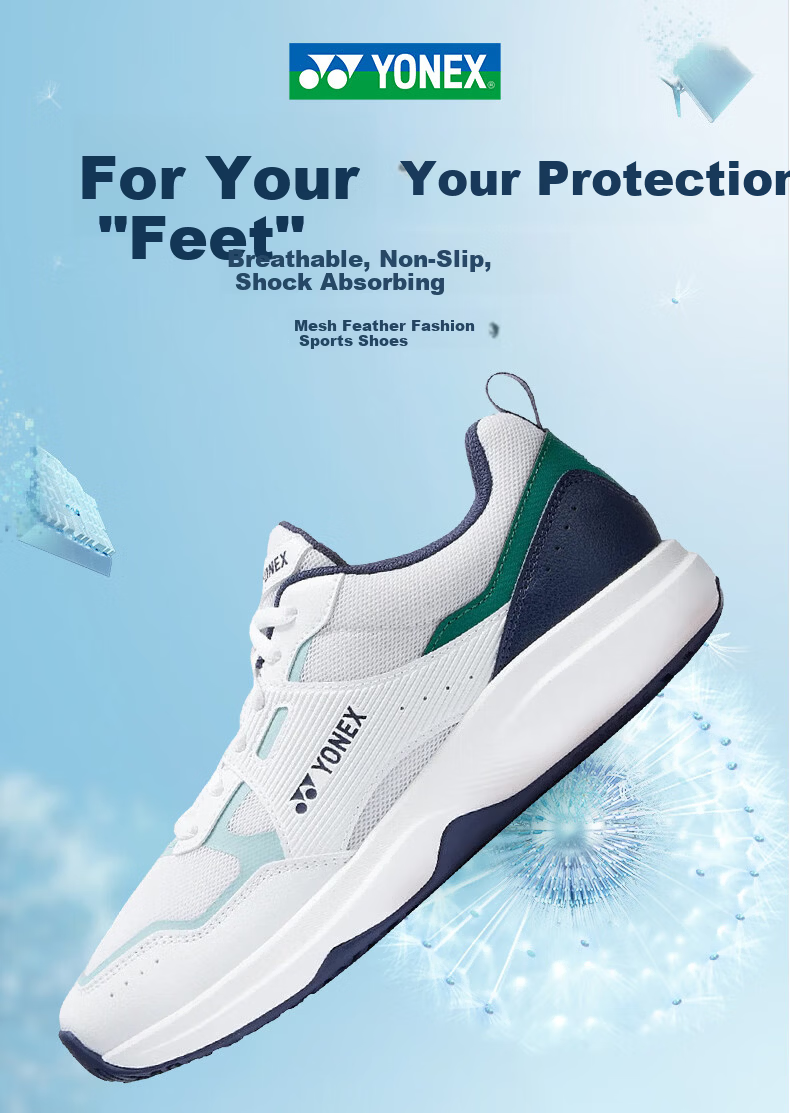 YONEX Badminton Shoes Shock Absorption Non-Slip Tennis Shoes Universal Power Cushion Fashion Sports Shoes SHTPAEX White/Green Size 44 1
