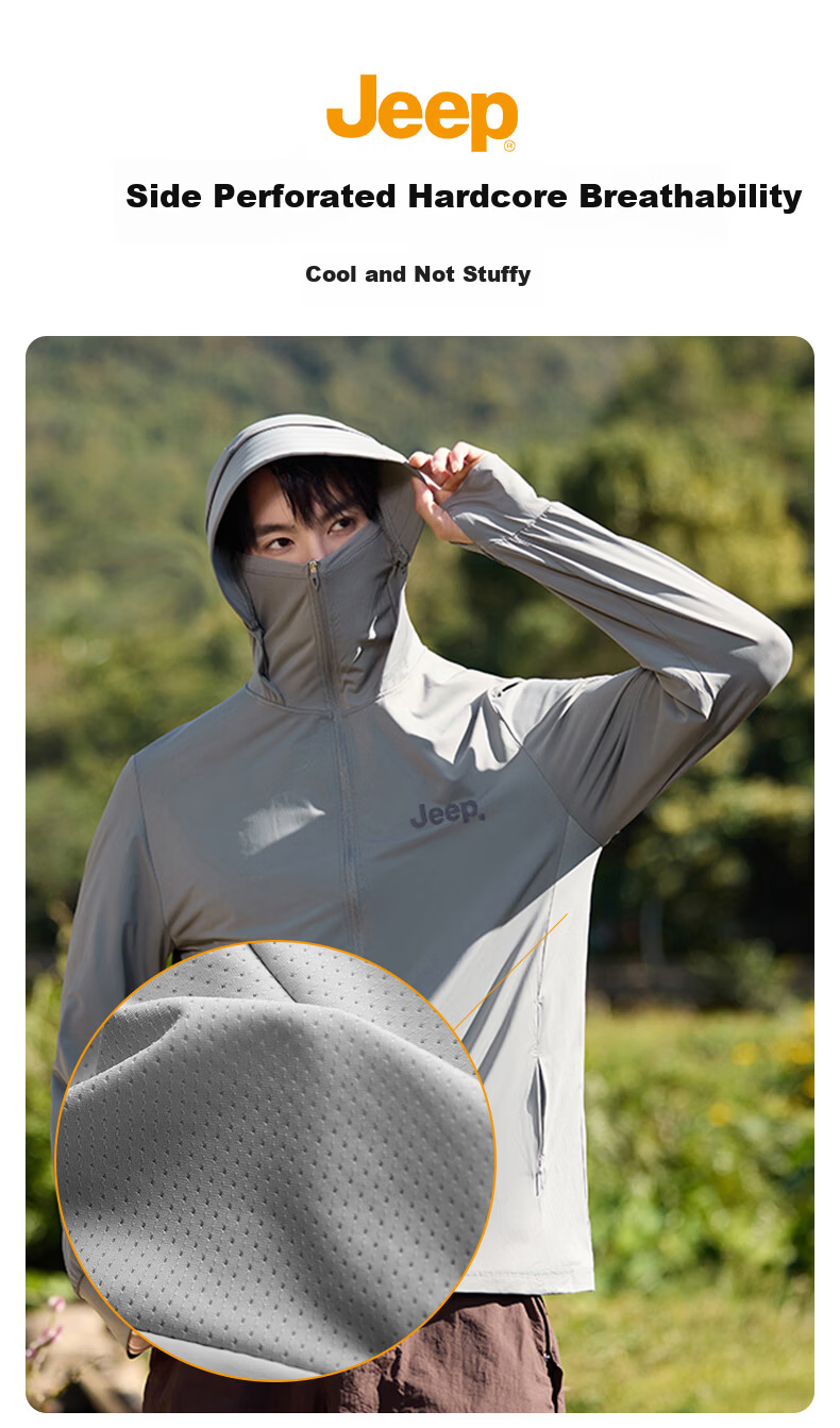 JEEP Men's Summer Ice Silk Quick-Dry Sun Protection Jacket Outdoor Lightweight UV Protection Fishing Coat Glacier Gray M 9