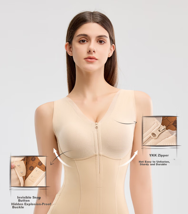 GRACEWELL Women's Zippered Shapewear Bodysuit Waist Cincher Hip Lifter Body Shaping Sculpting Garment with Built-in Bra Black 2XL 8