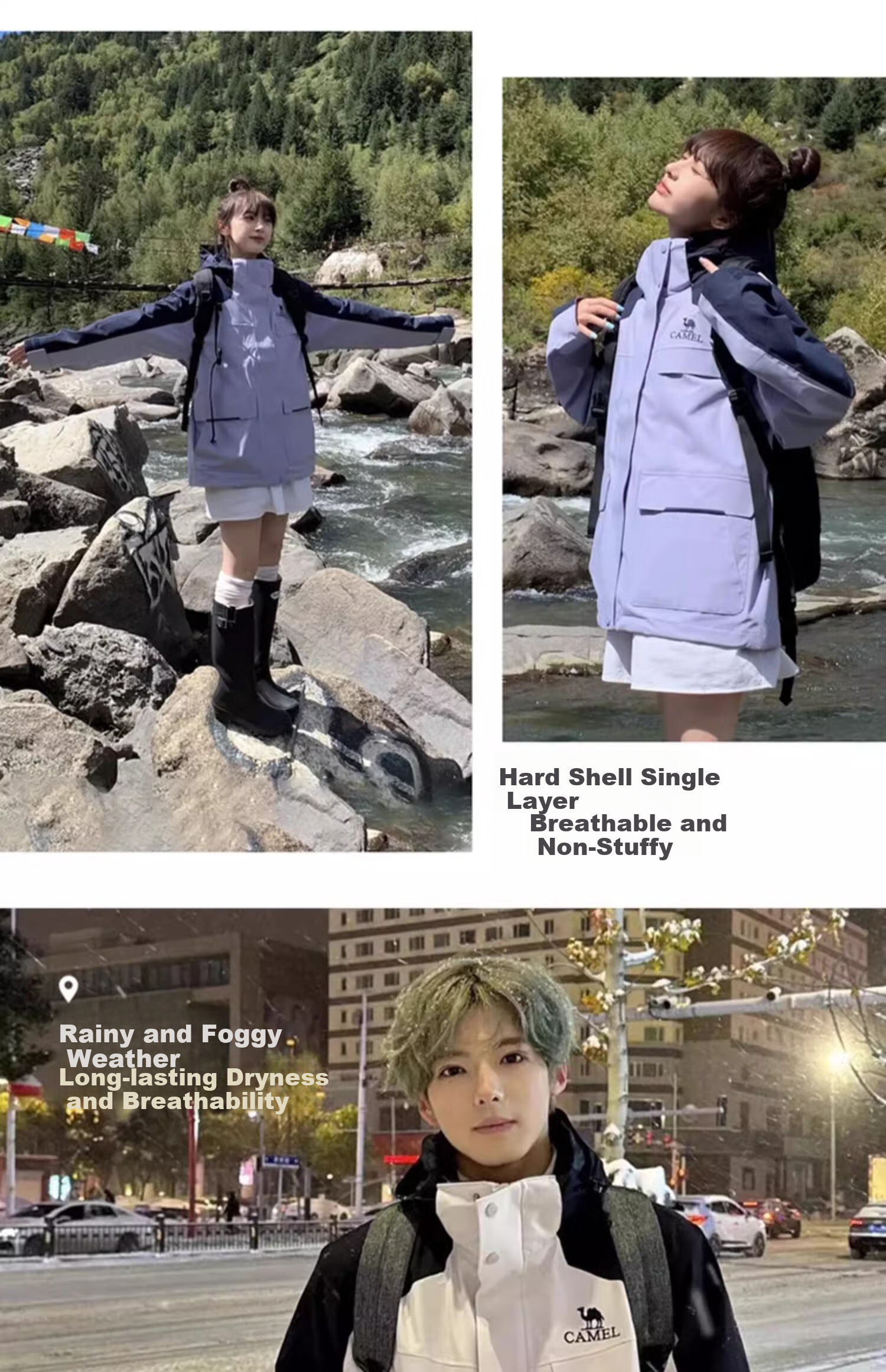CAMEL Storm Jacket for Women, Three-In Workwear Style, Outdoor Heavy Rain Waterproof Coat, Camping Travel Hiking Outfit for Me 18