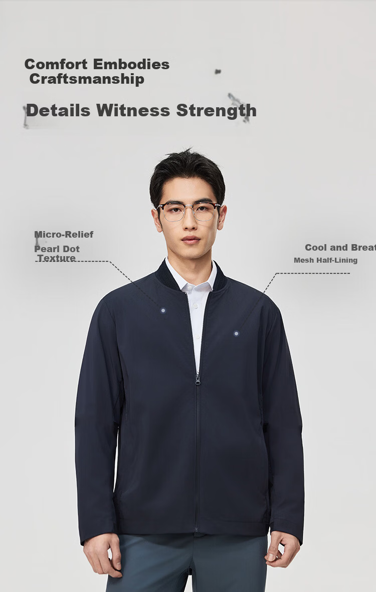 YOUNGOR Men's Spring New Baseball Collar Single Jacket Business Casual Commuting Versatile Outdoor Coat 414959E 7